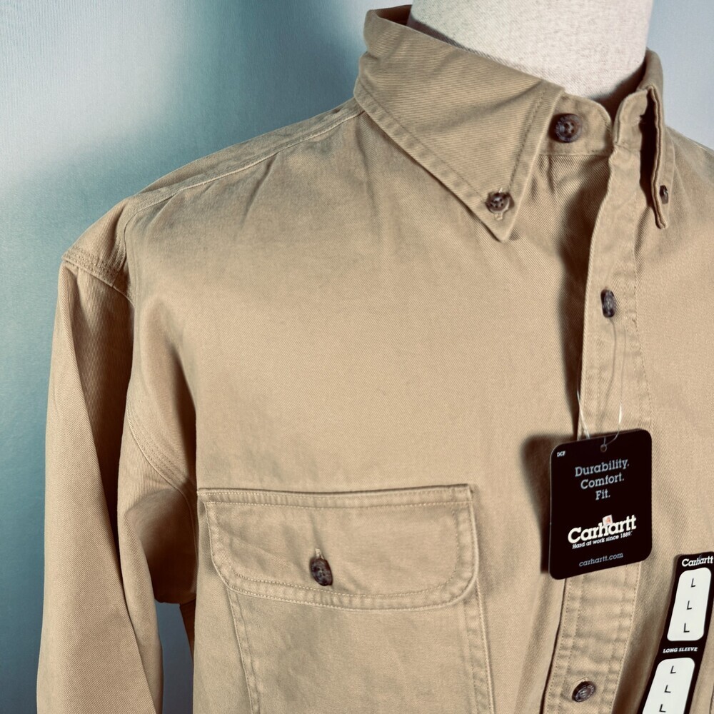 NWT Carhartt Men’s Large Regular Tan Work Shirt Heavyweight Cotton S09SRW